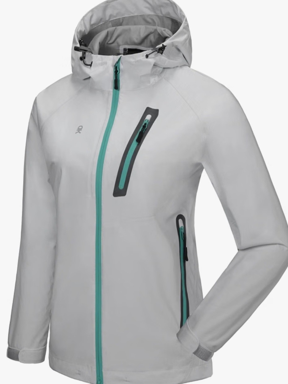 Light Gray Waterproof Hooded Jacket with Teal Zippers XXL - Little Donkey Andy